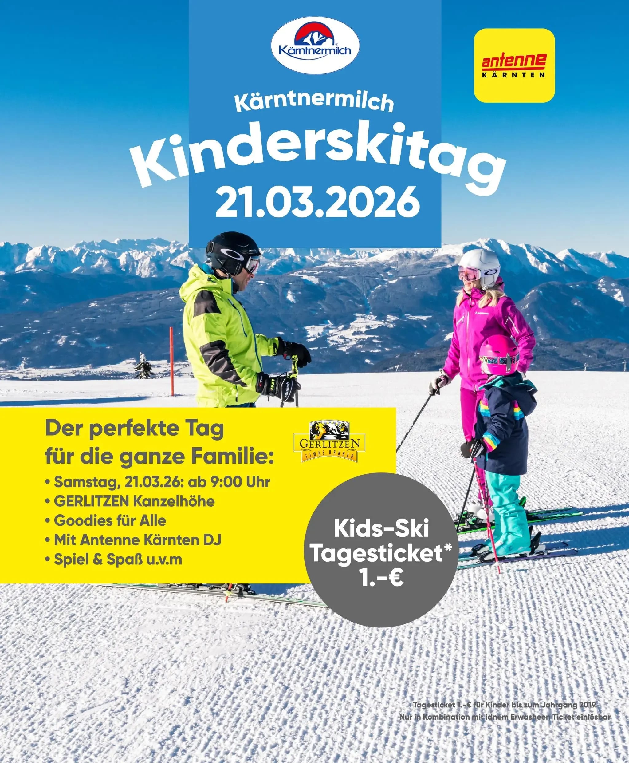 Kärntnermilch Skitag auf der Gerlitzen Alpe - Kinderticket um € 1,-